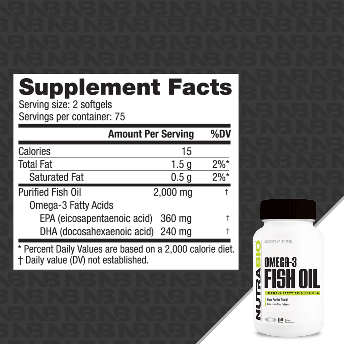 Omega 3 NutraBio - Aceite de Pescado, 150 softgels - Imagen 2