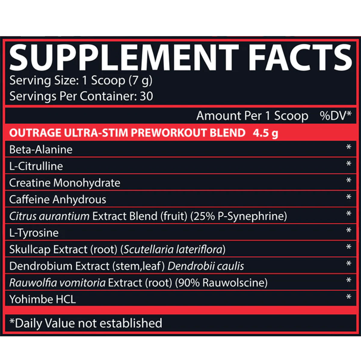 Nutrex OutRage Fruit Punch Supp Fact