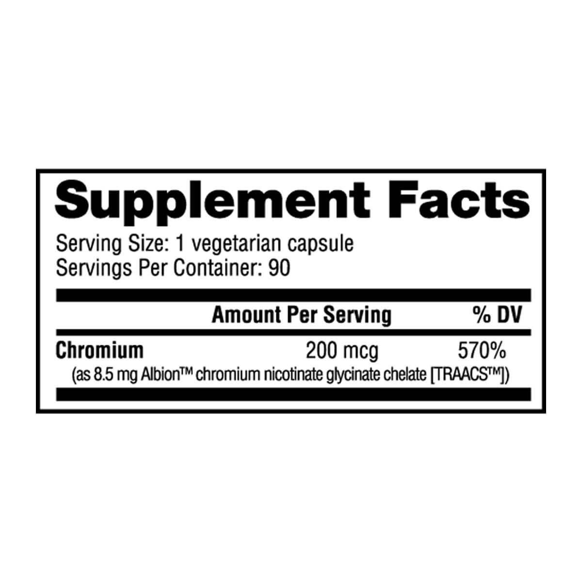 Cromo Quelato NutraBio Supp Fact