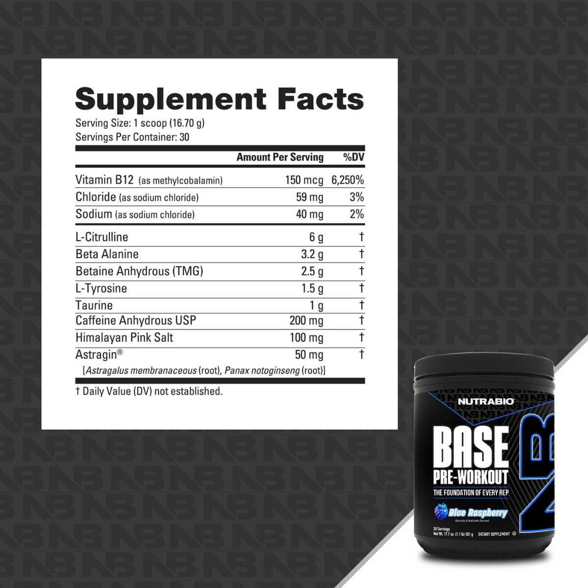 Pre Entreno BASE NutraBio BP Supplement Facts