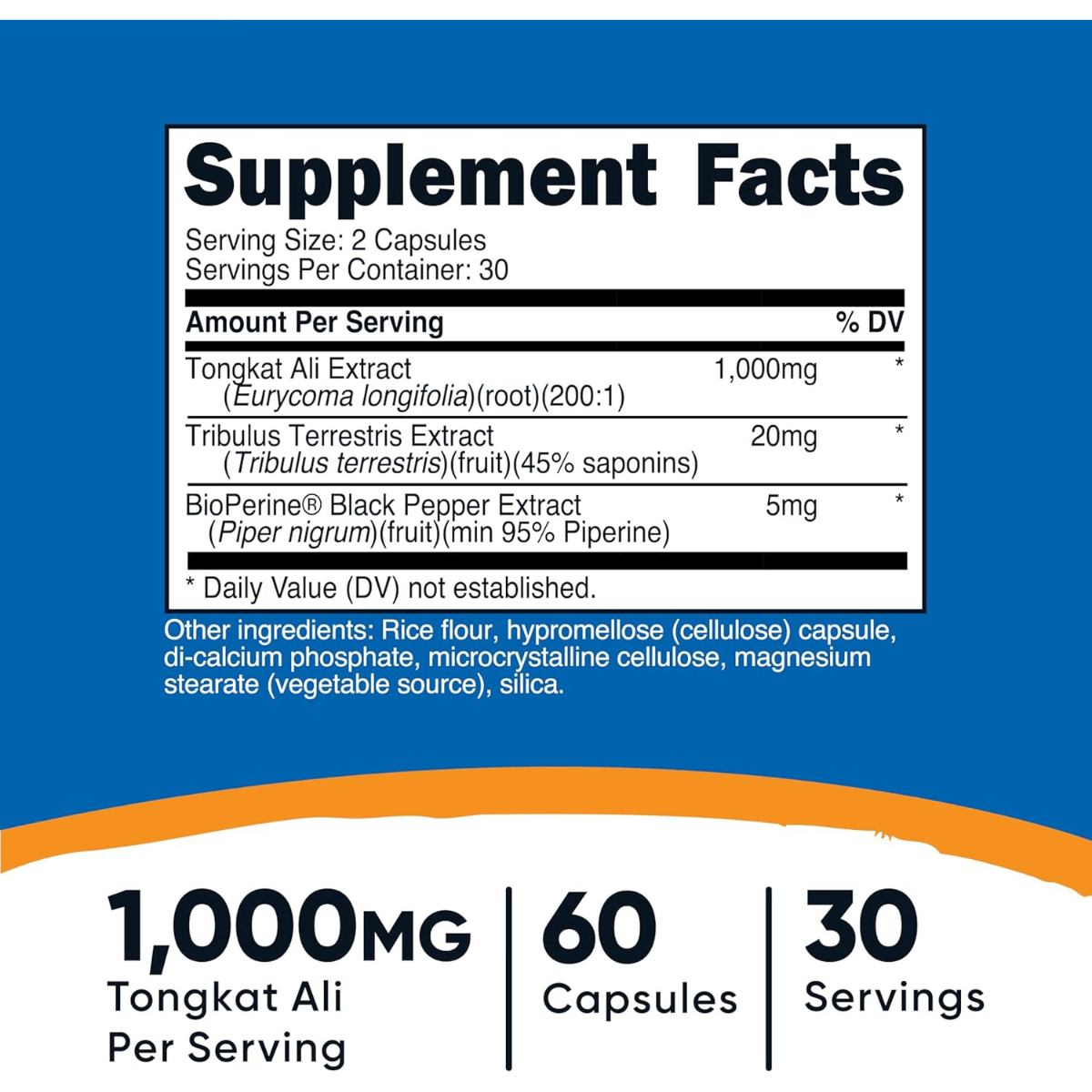 Nutricost Tongkat Ali 1000mg 60 Capsules Supp Fact