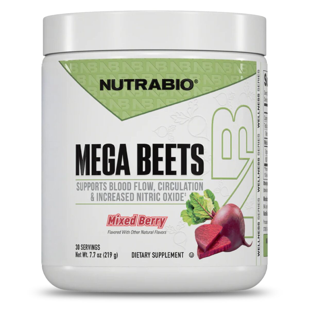 NutraBio Mega Beets Mixed Berry remolacha en polvo con NO3-T 30 servicios