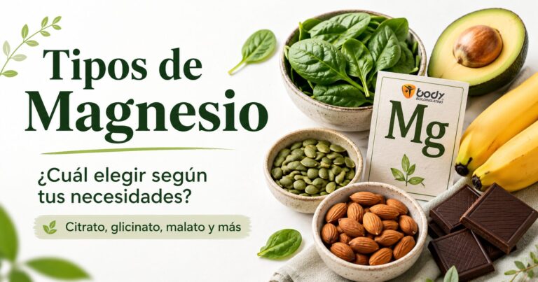 Tipos de magnesio y alimentos ricos en magnesio como espinaca, almendras, semillas, aguacate y chocolate negro